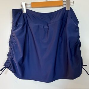 Lands’ End Navy Blue Ruched Modest Swim Skirt with Adjustable Side Ties Size L